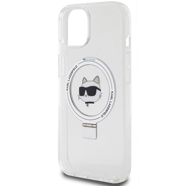 Чехол Karl Lagerfeld Ring Stand Choupette Head для iPhone 15 White with MagSafe (KLHMP15SHMRSCHH)