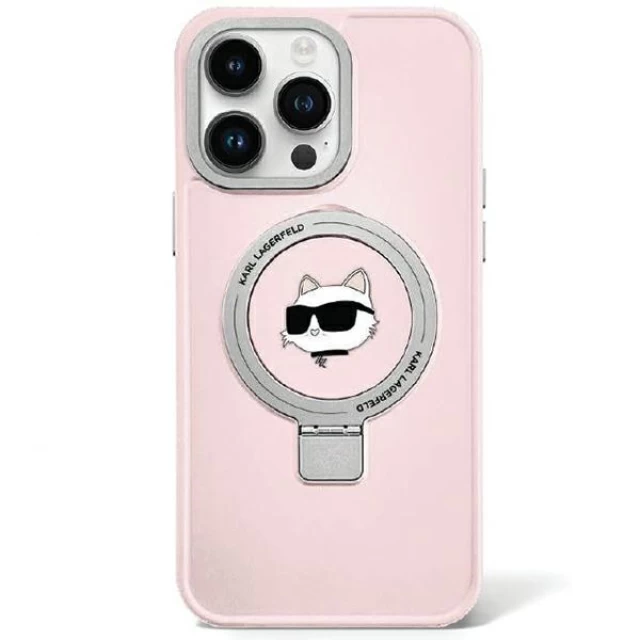 Чехол Karl Lagerfeld Ring Stand Choupette Head для iPhone 15 Pro Pink with MagSafe (KLHMP15LHMRSCHP)