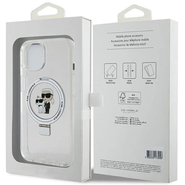 Чехол Karl Lagerfeld Ring Stand Karl&Choupettte для iPhone 15 Plus White with MagSafe (KLHMP15MHMRSKCH)