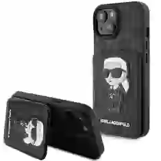 Чехол Karl Lagerfeld Saffiano Cardslots and Stand Monogram Ikonik Patch для iPhone 15 Black (KLHCP15SSAKKNSCK)