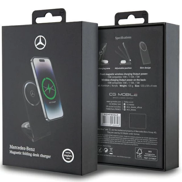 Беспроводное зарядное устройство Mercedes Silver Star Wireless Charger 2-in-1 Black with MagSafe (MEMFBGSLK)