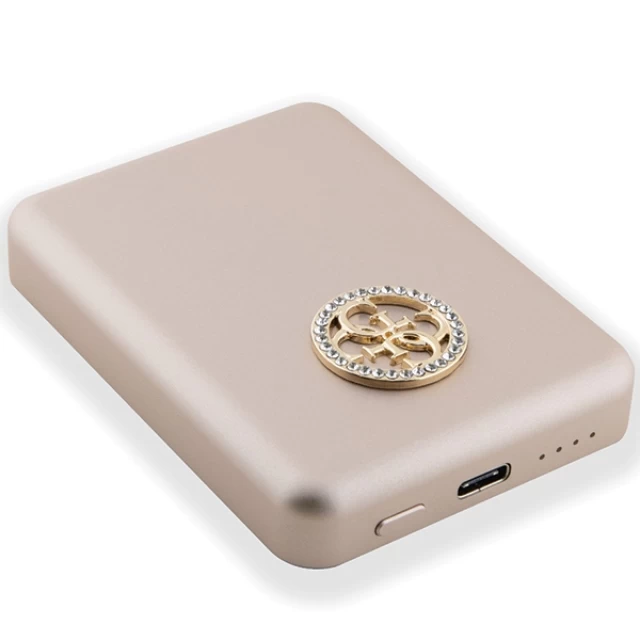 Портативное зарядное устройство Guess 4G Strassed Metal Logo 3000mAh 5W Gold with MagSafe (GUPBM3AL4DMD)