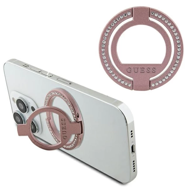Кільце-тримач Guess Ring Stand для смартфона Pink Rhinestone with MagSafe (GUMRSALDGP)