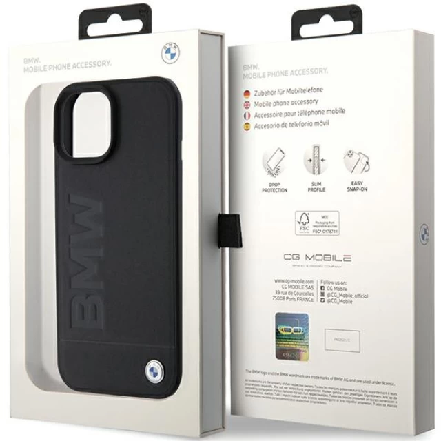 Чохол BMW Leather Hot Stamp для iPhone 15 Plus Black (BMHCP15MSLLBK)