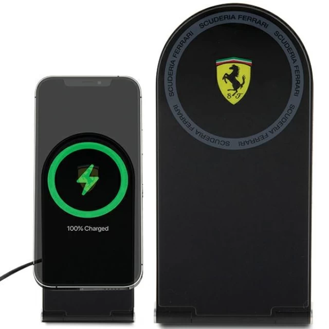 Беспроводное зарядное устройство Ferrari Printed Logo Wireless Charger 2-in-1 15W Black with MagSafe (FECBFMALK)