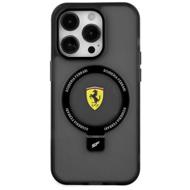 Чохол Ferrari Ring Stand 2023 Collection для iPhone 15 Black with MagSafe (FEHMP15SUSCAK)