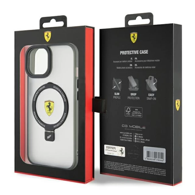 Чохол Ferrari Ring Stand 2023 Collection для iPhone 15 Transparent with MagSafe (FEHMP15SUSCAH)