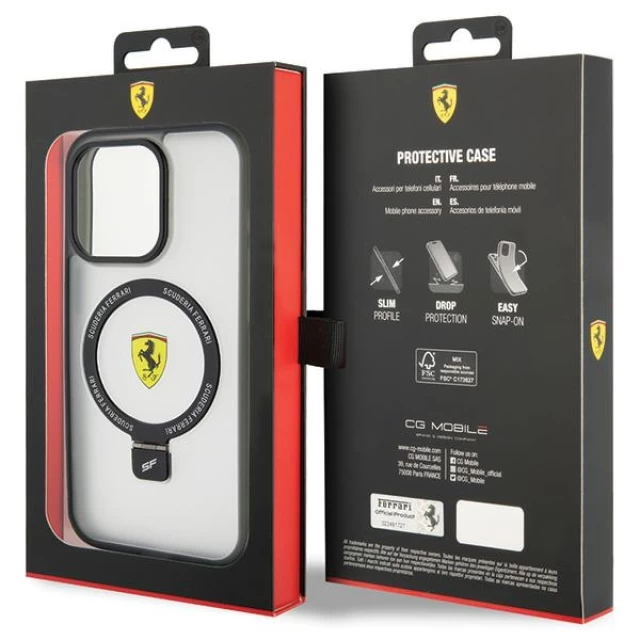 Чехол Ferrari Ring Stand 2023 Collection для iPhone 15 Pro Transparent with MagSafe (FEHMP15LUSCAH)