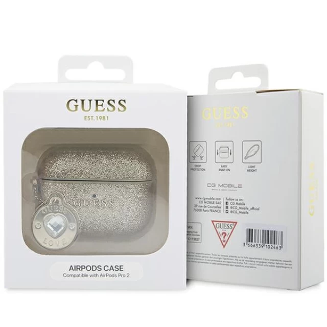 Чехол Guess Fixed Glitter Heart Diamond Charm для AirPods Pro 2 Gold (GUAP2PGEHCDD)