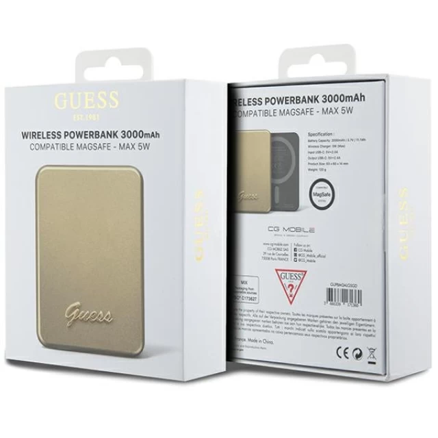 Портативний зарядний пристрій Guess Metal Script Logo 3000mAh 5W Gold with MagSafe (GUPBM3ALGSGD)