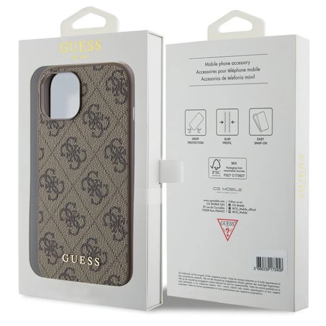 Чехол Guess 4G Metal Gold Logo для iPhone 15 Brown (GUHCP15SG4GFBR)