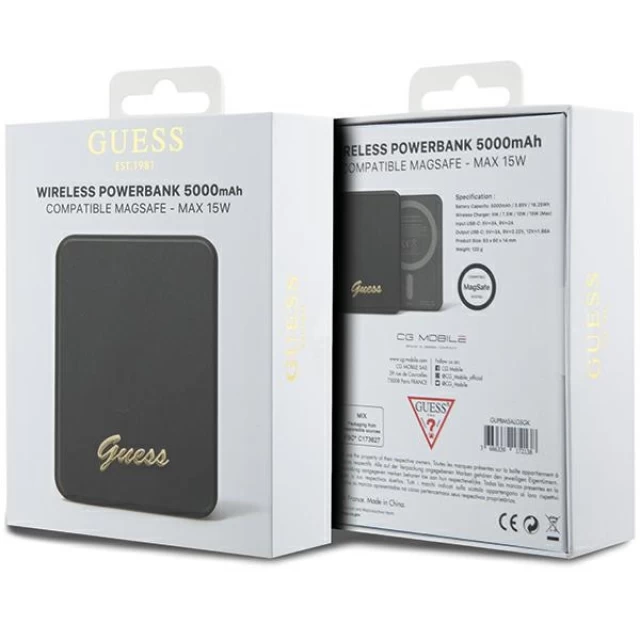 Портативное зарядное устройство Guess Metal Script Logo 5000mAh 15W Black with MagSafe (GUPBM5ALGSGK)
