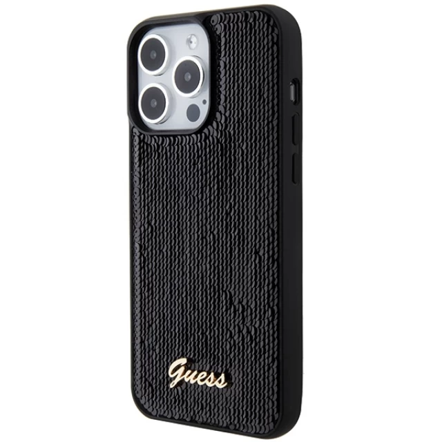 Чехол Guess Sequin Script Metal для iPhone 15 Pro Black (GUHCP15LPSFDGSK)