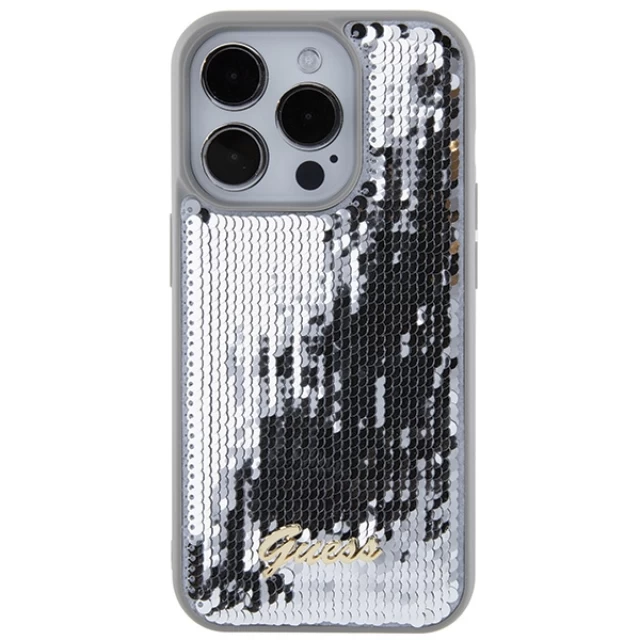 Чехол Guess Sequin Script Metal для iPhone 15 Pro Max Silver (GUHCP15XPSFDGSS)