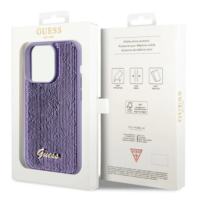 Чохол Guess Sequin Script Metal для iPhone 15 Pro Purple (GUHCP15LPSFDGSU)