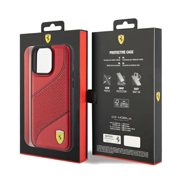 Чохол Ferrari Perforated Waves Metal Logo для iPhone 15 Pro Red (FEHCP15LPWAR)