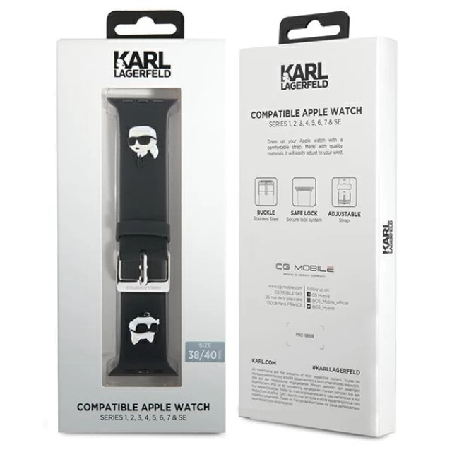 Ремінець Karl Lagerfeld 3D Rubber Karl & Choupette Heads для Apple Watch 41 | 40 | 38 mm Black (KLAWMSLKCNK)