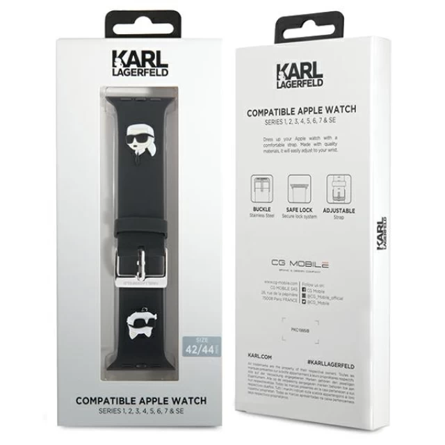 Ремінець Karl Lagerfeld 3D Rubber Karl & Choupette Heads для Apple Watch 49 | 45 | 44 | 42mm Black (KLAWLSLKCNK)