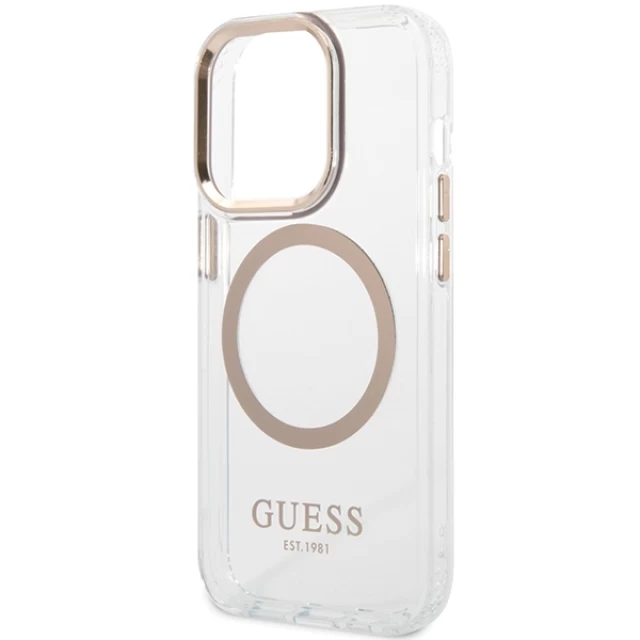 Чехол Guess Metal Outline для iPhone 15 Gold with MagSafe (GUHMP15SHTRMD)