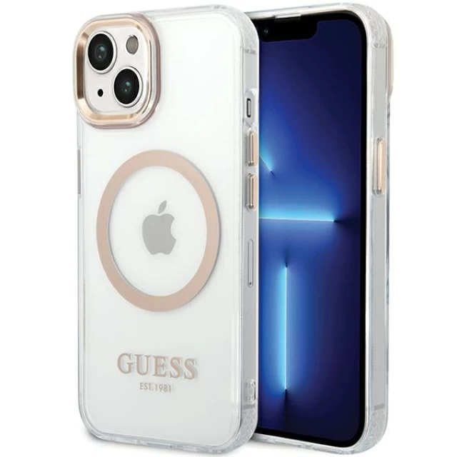 Чехол Guess Metal Outline для iPhone 15 Plus Gold with MagSafe (GUHMP15MHTRMD)