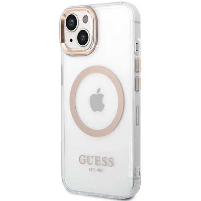 Чехол Guess Metal Outline для iPhone 15 Plus Gold with MagSafe (GUHMP15MHTRMD)