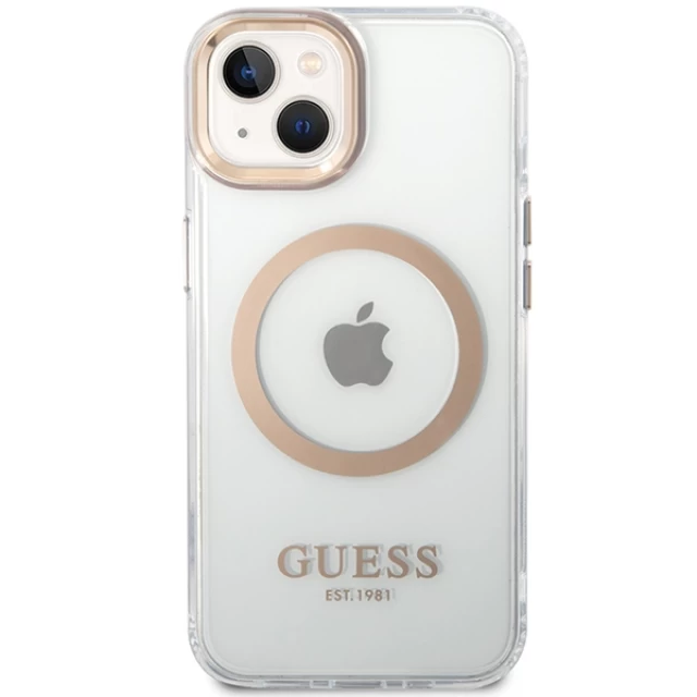 Чехол Guess Metal Outline для iPhone 15 Plus Gold with MagSafe (GUHMP15MHTRMD)