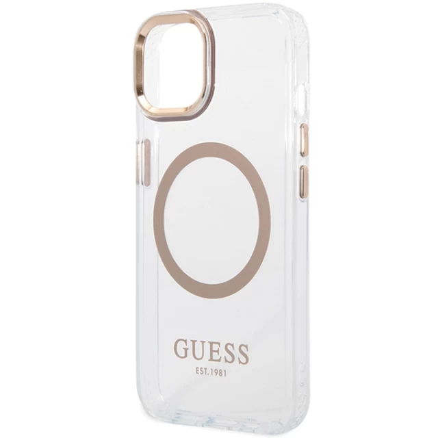 Чехол Guess Metal Outline для iPhone 15 Plus Gold with MagSafe (GUHMP15MHTRMD)