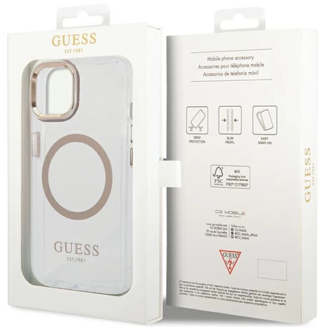 Чехол Guess Metal Outline для iPhone 15 Plus Gold with MagSafe (GUHMP15MHTRMD)