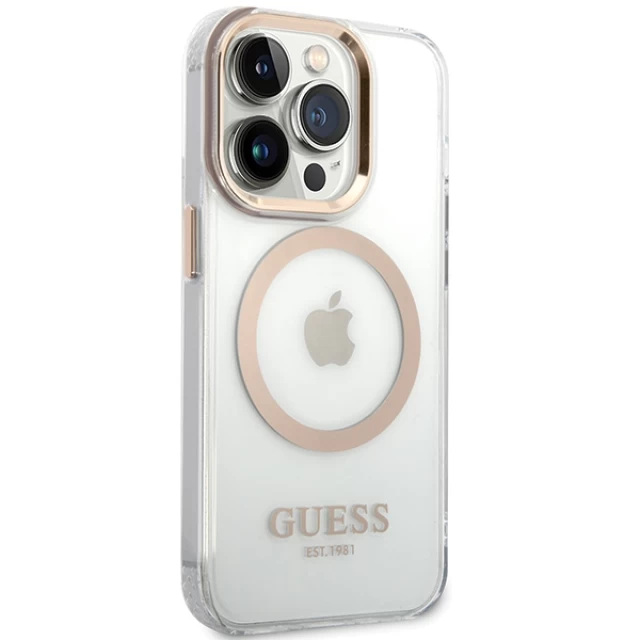 Чехол Guess Metal Outline для iPhone 15 Pro Gold with MagSafe (GUHMP15LHTRMD)