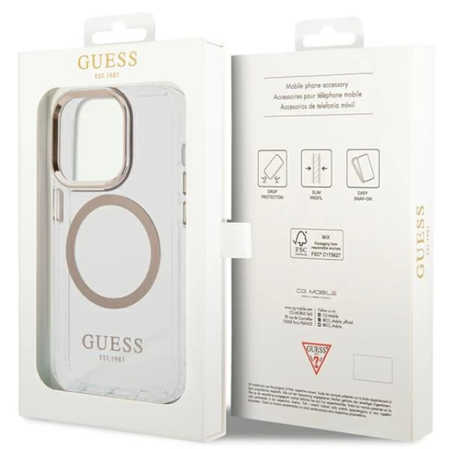 Чехол Guess Metal Outline для iPhone 15 Pro Gold with MagSafe (GUHMP15LHTRMD)