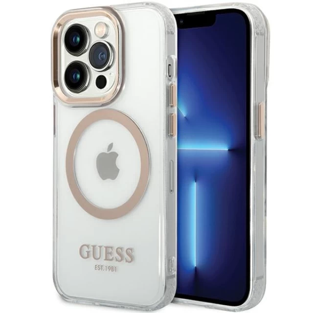 Чехол Guess Metal Outline для iPhone 15 Pro Max Gold with MagSafe (GUHMP15XHTRMD)