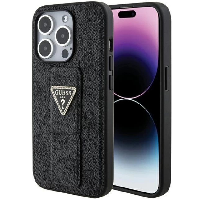 Чохол Guess Grip Stand 4G Triangle Strass для iPhone 15 Pro Max Black (GUHCP15XPGS4TDK)