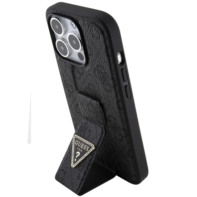 Чехол Guess Grip Stand 4G Triangle Strass для iPhone 15 Pro Max Black (GUHCP15XPGS4TDK)