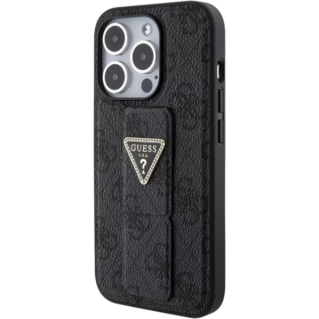 Чохол Guess Grip Stand 4G Triangle Strass для iPhone 15 Pro Max Black (GUHCP15XPGS4TDK)