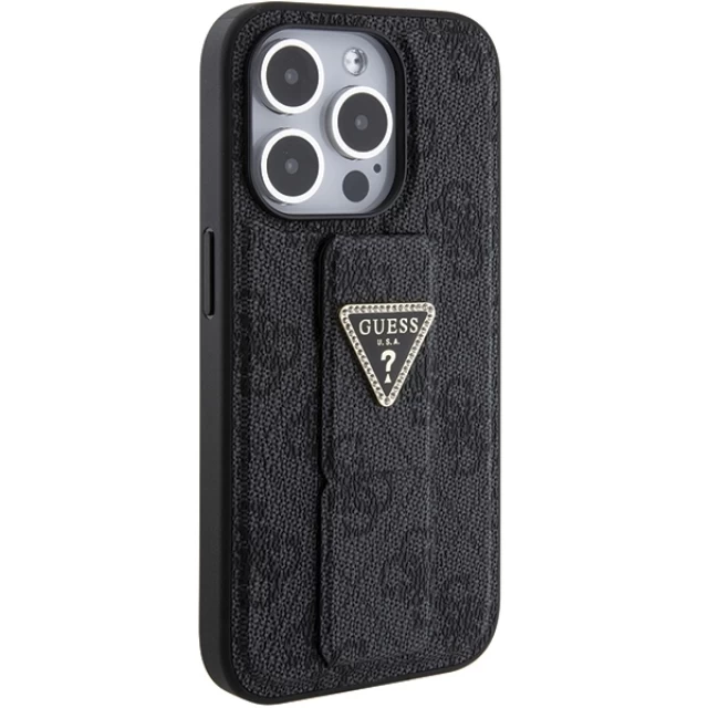 Чехол Guess Grip Stand 4G Triangle Strass для iPhone 15 Pro Max Black (GUHCP15XPGS4TDK)