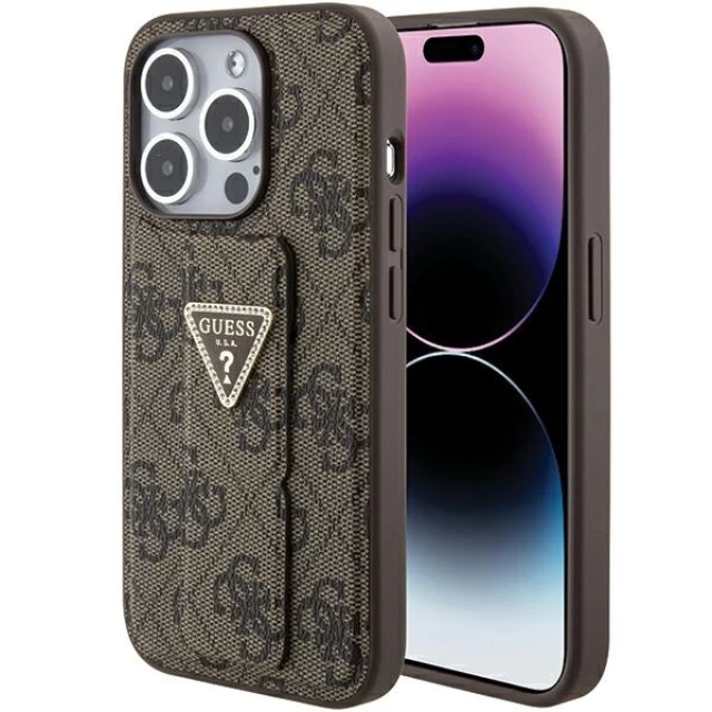 Чохол Guess Grip Stand 4G Triangle Strass для iPhone 15 Pro Brown (GUHCP15LPGS4TDW)