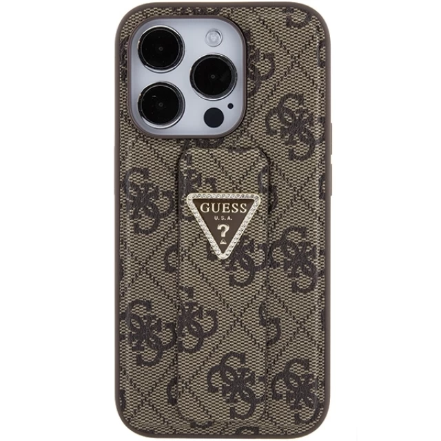 Чехол Guess Grip Stand 4G Triangle Strass для iPhone 15 Pro Brown (GUHCP15LPGS4TDW)