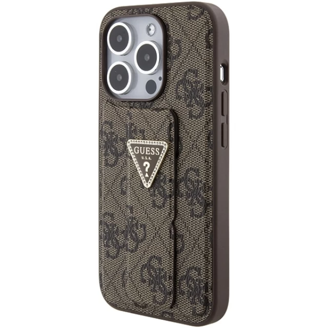 Чохол Guess Grip Stand 4G Triangle Strass для iPhone 15 Pro Max Brown (GUHCP15XPGS4TDW)