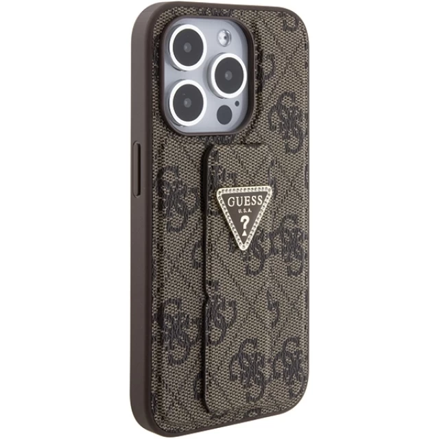 Чохол Guess Grip Stand 4G Triangle Strass для iPhone 15 Pro Max Brown (GUHCP15XPGS4TDW)