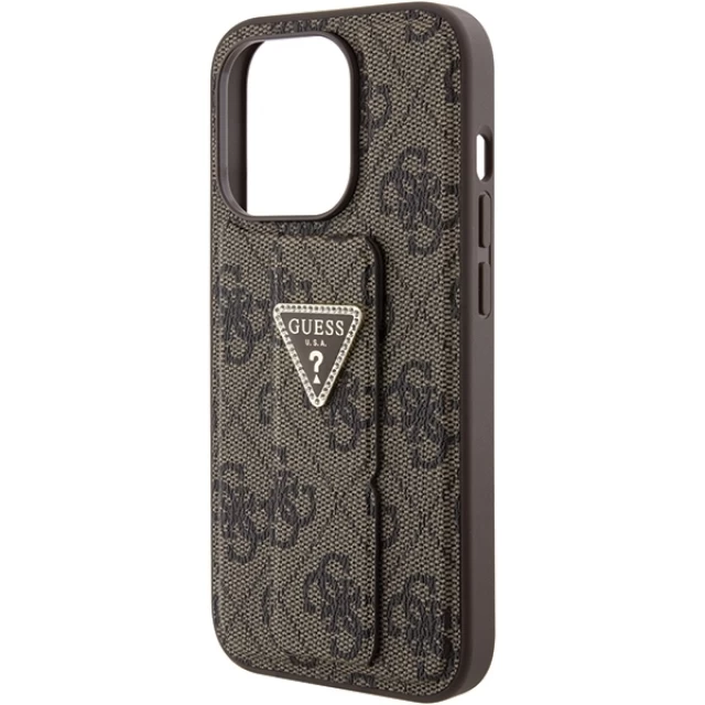 Чохол Guess Grip Stand 4G Triangle Strass для iPhone 15 Pro Max Brown (GUHCP15XPGS4TDW)