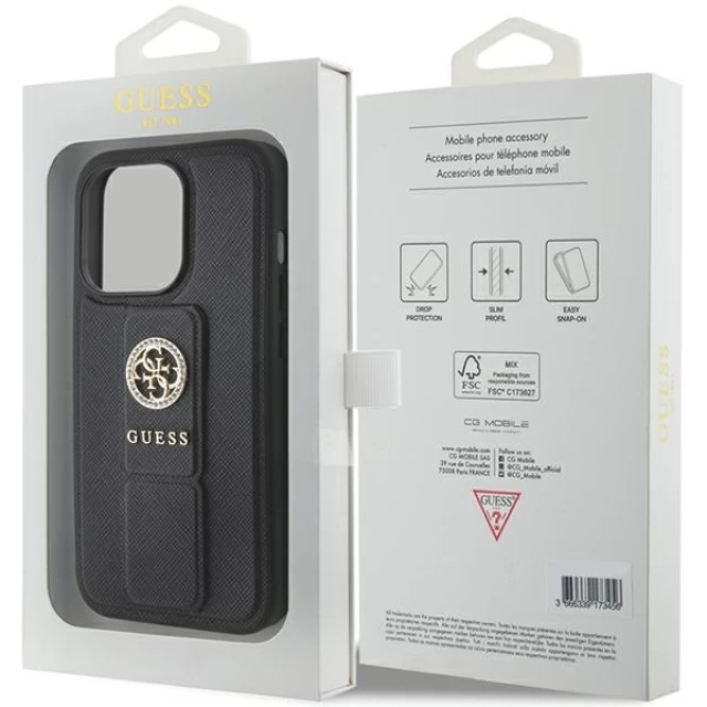 Чохол Guess Grip Stand 4G Saffiano Strass для iPhone 15 Pro Black (GUHCP15LPGSSADK)