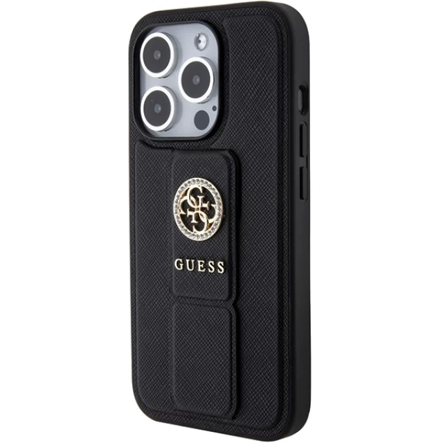 Чохол Guess Grip Stand 4G Saffiano Strass для iPhone 15 Pro Max Black (GUHCP15XPGSSADK)