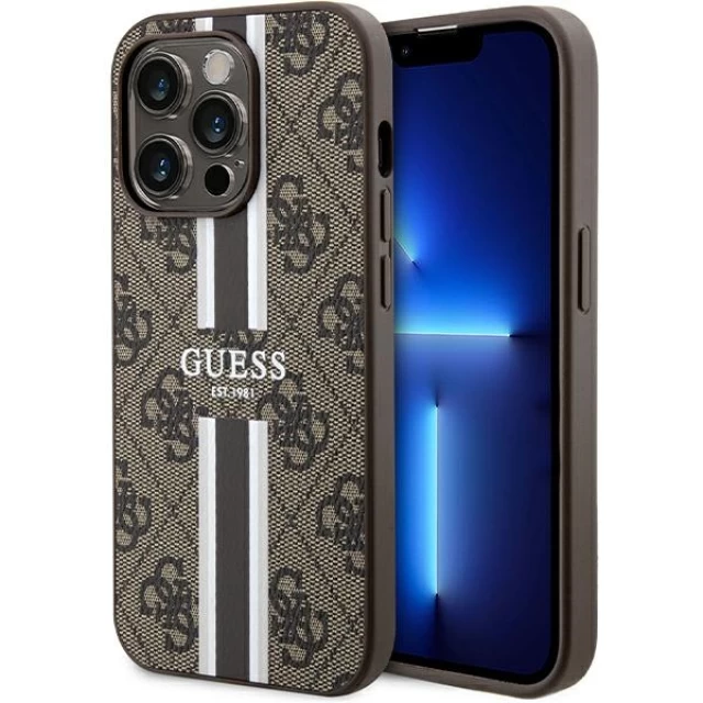 Чехол Guess 4G Printed Stripes для iPhone 15 Pro Brown with MagSafe (GUHMP15LP4RPSW)