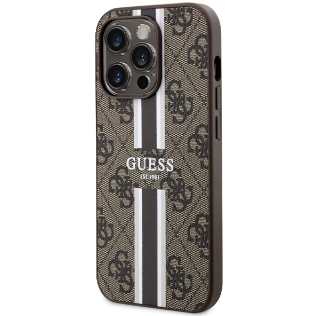 Чохол Guess 4G Printed Stripes для iPhone 15 Pro Brown with MagSafe (GUHMP15LP4RPSW)