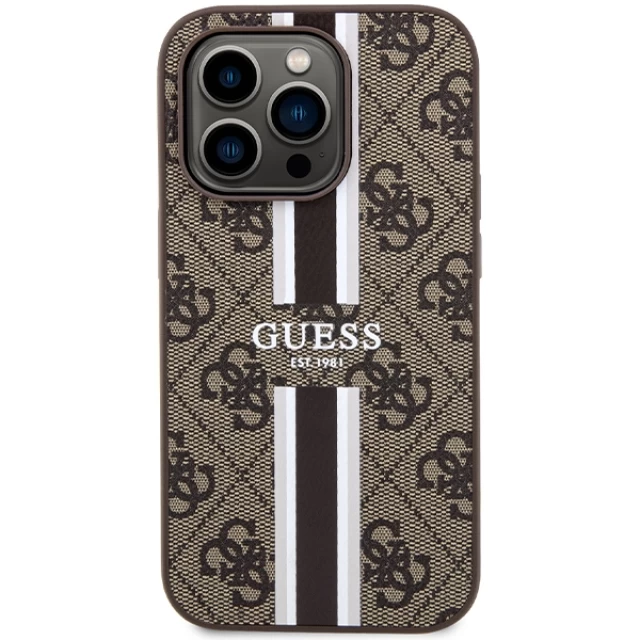 Чехол Guess 4G Printed Stripes для iPhone 15 Pro Brown with MagSafe (GUHMP15LP4RPSW)