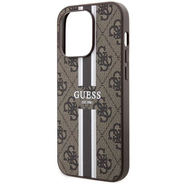 Чохол Guess 4G Printed Stripes для iPhone 15 Pro Brown with MagSafe (GUHMP15LP4RPSW)