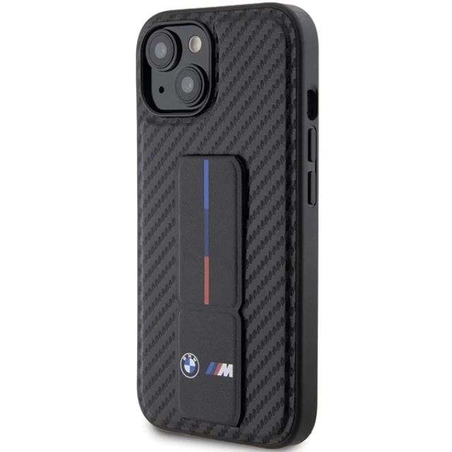 Чехол BMW Grip Stand Smooth & Carbon для iPhone 15 Black (BMHCP15SGSPCCK)