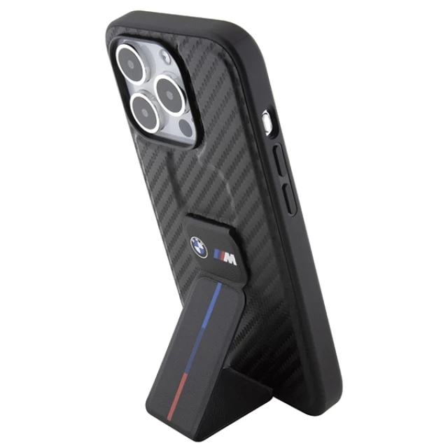 Чехол BMW Grip Stand Smooth & Carbon для iPhone 15 Pro Black (BMHCP15LGSPCCK)