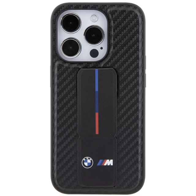 Чехол BMW Grip Stand Smooth & Carbon для iPhone 15 Pro Black (BMHCP15LGSPCCK)