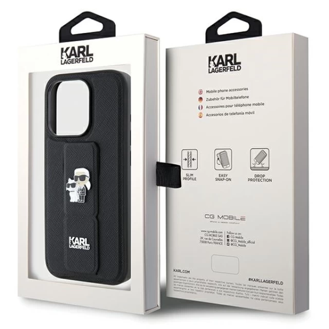 Чехол Karl Lagerfeld Gripstand Saffiano Karl&Choupette Pins для iPhone 13 | 13 Pro Black (KLHCP13LGSAKCPK)